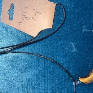 Tiger's Eye Crescent Pendant Necklace in Black Cord